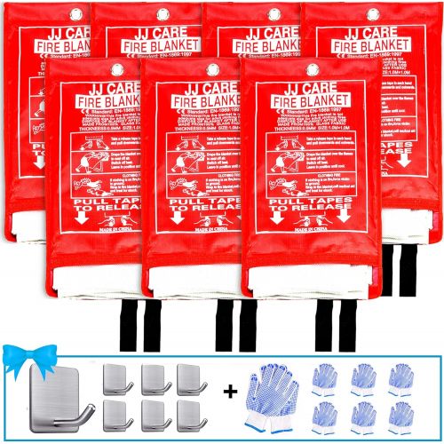  [아마존베스트]JJ CARE Fire Blanket Fire Suppression Blanket, 40x40 +7 Hooks & 7 Gloves, Fire Blanket Kitchen, Fire Emergency Blanket, Fire Retardant Blankets, Fiberglass, Fire Safety Blanket for