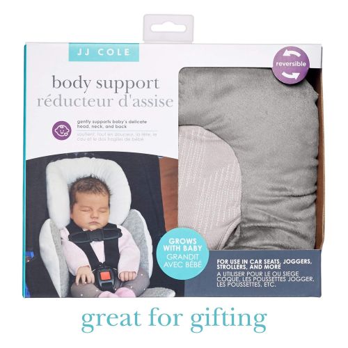  JJ Cole - Reversible Body Support, 2-Piece Insert for Car Seat and Stroller, Adjustable for Age and Season, Grey Herringbone, Birth and Up