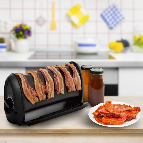  [아마존베스트]J-Jati Bacon cooker Maker Crispy Bacon Grill Non-Stick Crispy Bacon Home Bacon Maker Breakfast Crispy Bacon 6 strips bacon maker Black Removable Drip tray Bacon Cooker