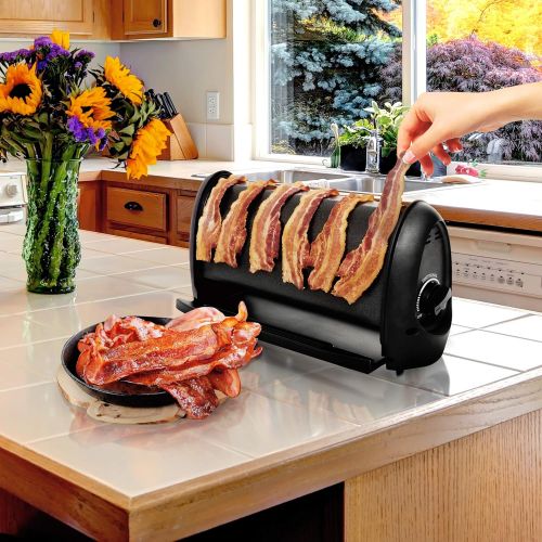  [아마존베스트]J-Jati Bacon cooker Maker Crispy Bacon Grill Non-Stick Crispy Bacon Home Bacon Maker Breakfast Crispy Bacon 6 strips bacon maker Black Removable Drip tray Bacon Cooker