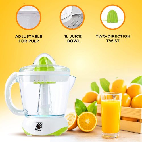  [아마존베스트]J-Jati Citrus Juicer Extractor: Compact Juicer for Healthy Juice, Oranges, Lemons, Limes, Grapefruit & other Citrus Fruit with Easy Pour Spout + 32 oz Pitcher White