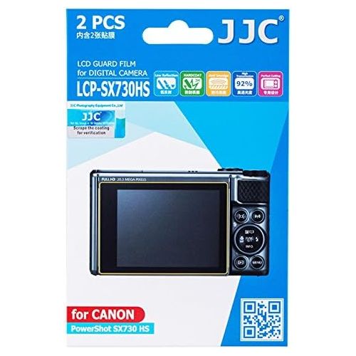  [아마존베스트]JJC LCP-SX730HS 2PCS Clear LCD Guard PET Film Screen Protector for Canon Powershot SX730 HS, Low Reflection/Anti-Smudge/High Transmission
