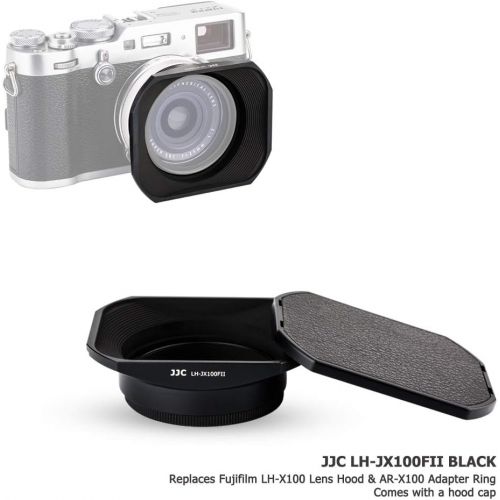 JJC Metal Square Lens Hood w/ABS Hood Cap Protector & 49mm Thread Filter Adapter Ring for Fujifilm X100V X100F X100T X100S X100 X70 Camera Replaces Fuji LH-X100 Lens Hood & AR-X100