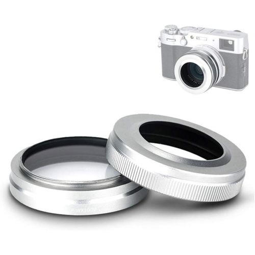  JJC UV Filter & Lens Hood Kit for Fujifilm Fuji X100V X100F X100T X100S X100 Allow to Mount Original Ring & Lens Cap -Silver