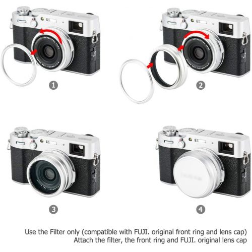  JJC UV Filter & Lens Hood Kit for Fujifilm Fuji X100V X100F X100T X100S X100 Allow to Mount Original Ring & Lens Cap -Silver