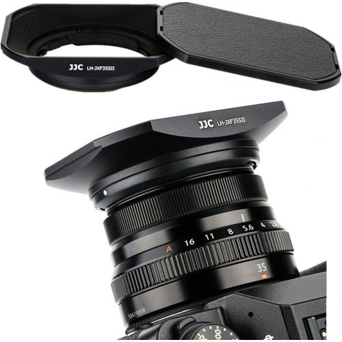  JJC Black Square Metal Lens Hood Shade w/Cover Cap for Fujifilm Fujinon XC 35mm F2 & XF 23mm / 35mm F2 R WR Lens on X-Pro3 X-Pro2 X-Pro1 X-T4 X-T3 X-T2 X-T1 X-T30 X-T20 X-T10 X-E3 Repl