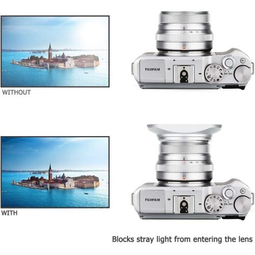  JJC Silver Square Metal Lens Hood Shade w/Cover Cap for Fujifilm Fujinon XC 35mm F2 & XF 23mm / 35mm F2 R WR Lens on X-Pro3 X-Pro2 X-Pro1 X-T4 X-T3 X-T2 X-T1 X-T30 X-T20 X-T10 X-E3 Rep