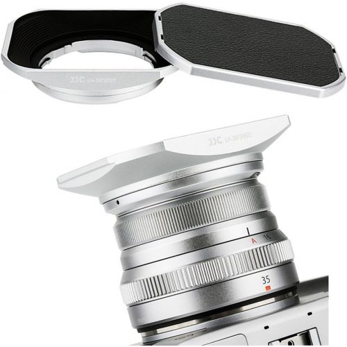  JJC Silver Square Metal Lens Hood Shade w/Cover Cap for Fujifilm Fujinon XC 35mm F2 & XF 23mm / 35mm F2 R WR Lens on X-Pro3 X-Pro2 X-Pro1 X-T4 X-T3 X-T2 X-T1 X-T30 X-T20 X-T10 X-E3 Rep