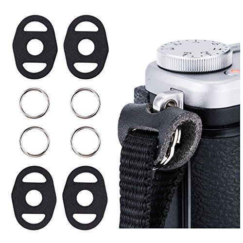  JJC 2 Pairs Camera Strap Eyelet Split O Ring & Leather Cover Piece for A6600 A6500 A6400 A6300 A6100 A6000 A7RIV A7RIII A7II A7S A9 X-E4 X-T4 X-T3 X-T30 X-Pro3 X-S10 X100V Z7II Z6I