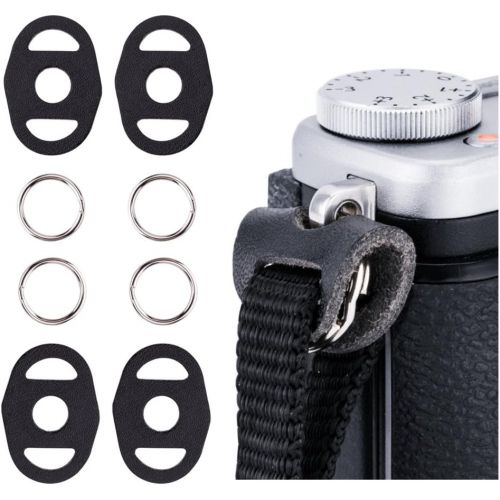  JJC 2 Pairs Camera Strap Eyelet Split O Ring & Leather Cover Piece for A6600 A6500 A6400 A6300 A6100 A6000 A7RIV A7RIII A7II A7S A9 X-E4 X-T4 X-T3 X-T30 X-Pro3 X-S10 X100V Z7II Z6I