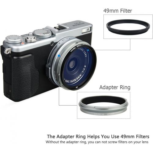  Lens Hood Set JJC Lens Shade for Fuji Fujifilm X100V X100F X100S X100T X100 X70 Replaces Fujifilm LH-X100 Lens Hood & Adapter Ring Aluminum Alloy -Silver