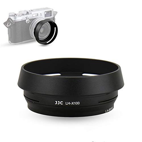  JJC LH-X100 Lens Hood Sun Shade with 49mm Filter Adapter Ring for Fuji Fujifilm X100V X100F X100T X100S X100 Digital Camera, Metal Material and Black Color