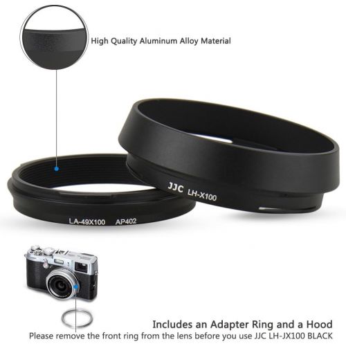  JJC LH-X100 Lens Hood Sun Shade with 49mm Filter Adapter Ring for Fuji Fujifilm X100V X100F X100T X100S X100 Digital Camera, Metal Material and Black Color