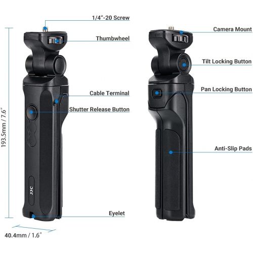  JJC Handheld Shooting Grip and Mini Tabletop Tripod with Remote Function for Fujifilm Fuji X-T30 II X-S10 X-T200 X-T100 X-T4 X-T3 X-T30 X-T20 X-E4 X-E3 X-100V GFX 50S GFX 100S Replaces