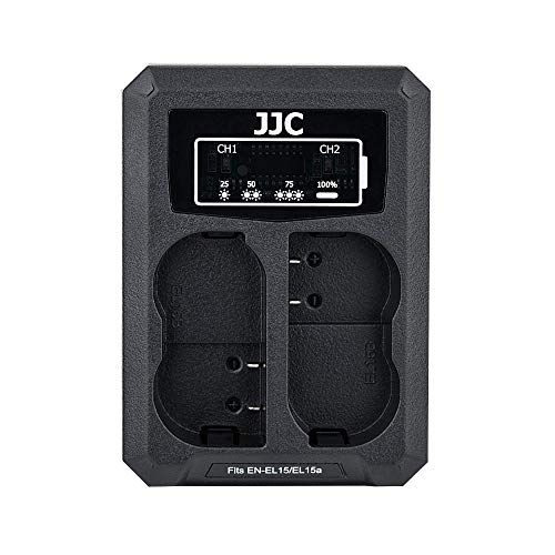  JJC EN-EL15 Battery Charger USB Dual Slot for Nikon Z5 Z6 Z7 Z6II Z7II D850 D780 D750 D610 D600 D500 D7500 D7200 D7100 D7000 D810A D810 D800E D800 Cameras