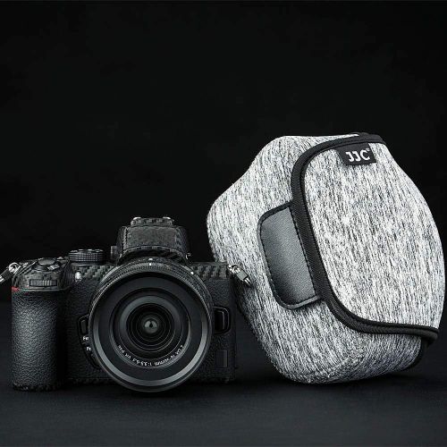  JJC Neoprene Compact Case Travel Pouch for Nikon Z fc Zfc with Nikkor DX 16-50mm Lens/Z50 Z 50 Camera with Nikkor DX 16-50mm Lens and HN-40 Lens Hood - Grey