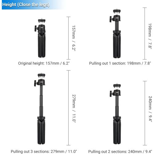  JJC Extendable Camera Mini Tripod, 3 Sections 360°Pan and 90°Tilt Selfie Stick Tripod for Canon G7X Mark III Sony ZV-1 RX100 VII Action Camera Gopro Hero 9/8/7/6 Black DJI Osmo Action