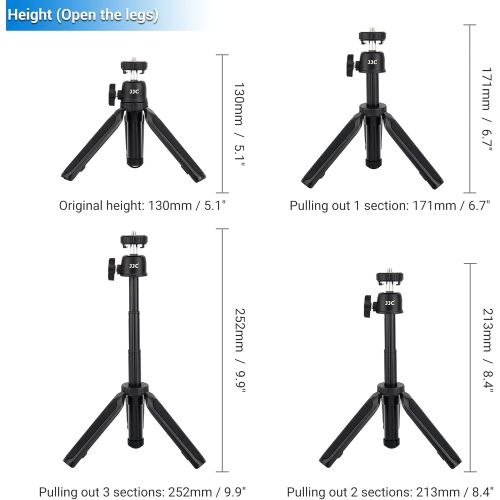  JJC Extendable Camera Mini Tripod, 3 Sections 360°Pan and 90°Tilt Selfie Stick Tripod for Canon G7X Mark III Sony ZV-1 RX100 VII Action Camera Gopro Hero 9/8/7/6 Black DJI Osmo Action