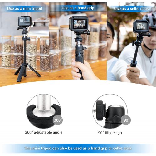  JJC Extendable Camera Mini Tripod, 3 Sections 360°Pan and 90°Tilt Selfie Stick Tripod for Canon G7X Mark III Sony ZV-1 RX100 VII Action Camera Gopro Hero 9/8/7/6 Black DJI Osmo Action