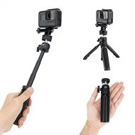JJC 2 in 1 Selfie Stick Extension Pole and Extendable Mini Tripod for GoPro Hero 10 9 8 7 DJI Osmo AKASO Insta360 Action Camera, iPhone Android Samsung Phone, Compact Vlog Camera,