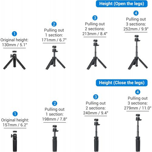  JJC 2 in 1 Selfie Stick Extension Pole and Extendable Mini Tripod for GoPro Hero 10 9 8 7 DJI Osmo AKASO Insta360 Action Camera, iPhone Android Samsung Phone, Compact Vlog Camera,