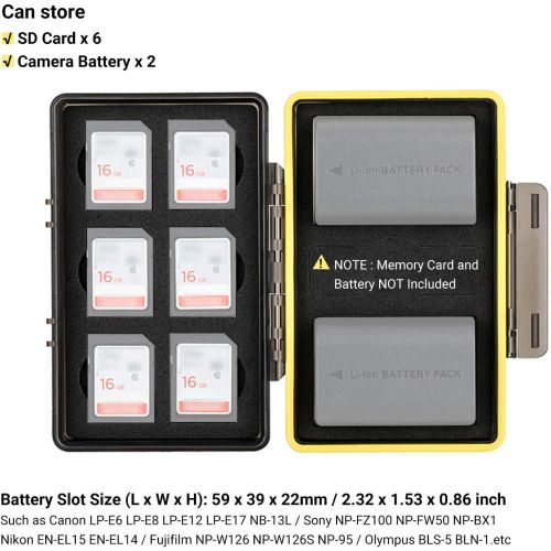  JJC LP-E6 LP-E6N Battery Case, SD Card and Camera Battery Holder for 6 SD 2 Battery, Water-Resistant & Shockproof, Battery Storage Box for Canon EOS R5C R5 R6 R 5D Mark IV 5D Mark III