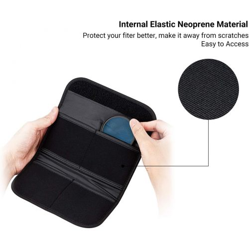  JJC 4 Pockets Filter Case for Round Filter Up to 58mm (37mm 40.5mm 43mm 46mm 49mm 52mm 55mm 58mm), Foldout Lens Filter Pouch with Microfiber Cleaning Cloth, Professional Photography Fi