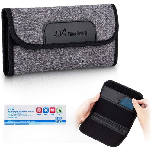  JJC 4 Pockets Filter Case for Round Filter Up to 58mm (37mm 40.5mm 43mm 46mm 49mm 52mm 55mm 58mm), Foldout Lens Filter Pouch with Microfiber Cleaning Cloth, Professional Photography Fi