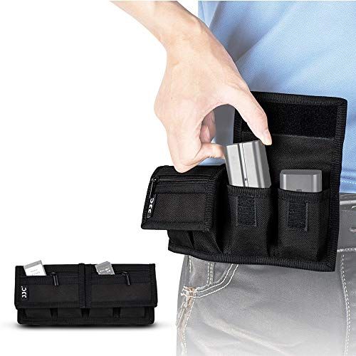  JJC Camera Battery Pouch Holder Case for 4 PCS Sony NP-F550 NP-FW50 NP-FZ100 NP-BX1 Canon LP-E6 LP-E8 LP-E10 LP-E12 LP-E17 Fuji NP-W126 Nikon EN-EL14 EN-EL15 with Zipped Pocket to Stor