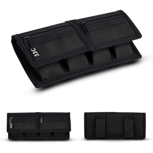  JJC Camera Battery Pouch Holder Case for 4 PCS Sony NP-F550 NP-FW50 NP-FZ100 NP-BX1 Canon LP-E6 LP-E8 LP-E10 LP-E12 LP-E17 Fuji NP-W126 Nikon EN-EL14 EN-EL15 with Zipped Pocket to Stor