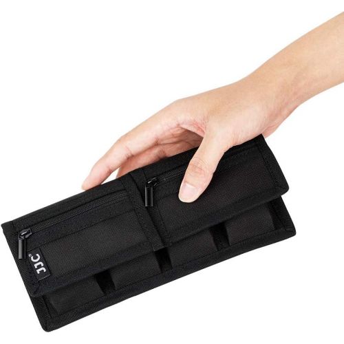  JJC Camera Battery Pouch Holder Case for 4 PCS Sony NP-F550 NP-FW50 NP-FZ100 NP-BX1 Canon LP-E6 LP-E8 LP-E10 LP-E12 LP-E17 Fuji NP-W126 Nikon EN-EL14 EN-EL15 with Zipped Pocket to Stor