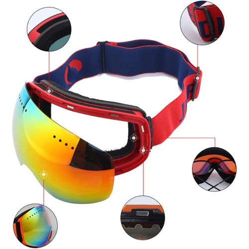  JJINPIXIU Anti-Fog Rimless Ski Goggles, Adult Mountaineering Snow Goggles, Outdoor Mountaineering Goggles, Suitable for Men, Women, Teenagers and Children Snowboarding and Skating