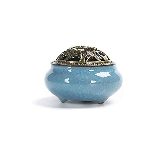  인센스스틱 JJSPP Incense Burner， Ceramic Stick Incense Burner Cone Incense Holder with Alloy Cover (Color : Blue)