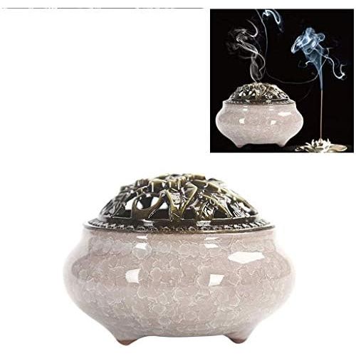  인센스스틱 JJSPP Incense Burner， Ceramic Stick Incense Burner Cone Incense Holder with Alloy Cover (Color : Blue)