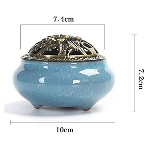  인센스스틱 JJSPP Incense Burner， Ceramic Stick Incense Burner Cone Incense Holder with Alloy Cover (Color : Blue)