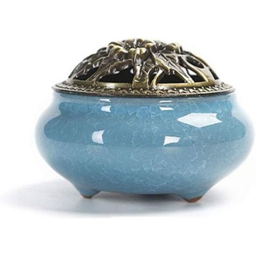  인센스스틱 JJSPP Incense Burner， Ceramic Stick Incense Burner Cone Incense Holder with Alloy Cover (Color : Blue)