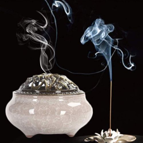  인센스스틱 JJSPP Incense Burner， Ceramic Stick Incense Burner Cone Incense Holder with Alloy Cover (Color : Blue)