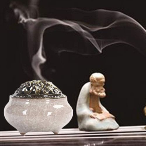  인센스스틱 JJSPP Incense Burner， Ceramic Stick Incense Burner Cone Incense Holder with Alloy Cover (Color : Blue)