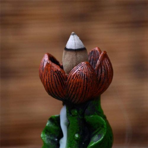  인센스스틱 JJSPP Ceramic Incense Burner- Meditation Auspicious Lotus Back Flow Cone and Stick Incense Burner Holder