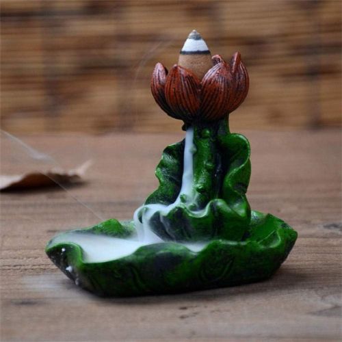  인센스스틱 JJSPP Ceramic Incense Burner- Meditation Auspicious Lotus Back Flow Cone and Stick Incense Burner Holder