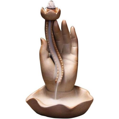  인센스스틱 JJSPP Incense Burner， Ceramic Smoke Lotus Incense Stick Holder Buddha Hand Waterfall Incense Burner