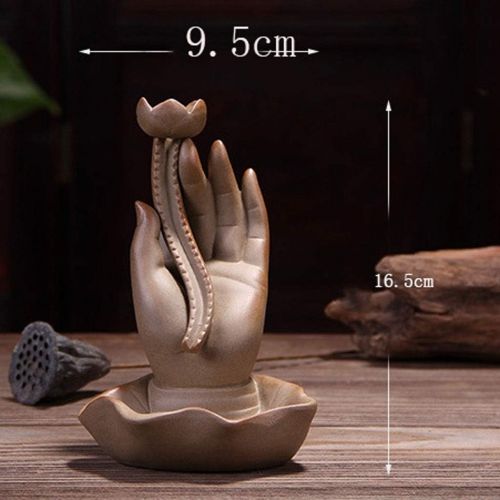  인센스스틱 JJSPP Incense Burner， Ceramic Smoke Lotus Incense Stick Holder Buddha Hand Waterfall Incense Burner