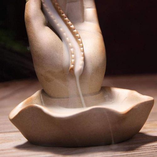  인센스스틱 JJSPP Incense Burner， Ceramic Smoke Lotus Incense Stick Holder Buddha Hand Waterfall Incense Burner