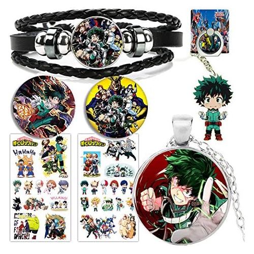  Unknown My Hero Academia Gift Set My Hero Academia Jewelry Bracelet Necklace Set for Anime Fans, 1 My Hero Academia Bracelet 1 Alloy Necklace 1 Keychain 2 Buttons 1 Phone Ring 2 Tattoo Sti