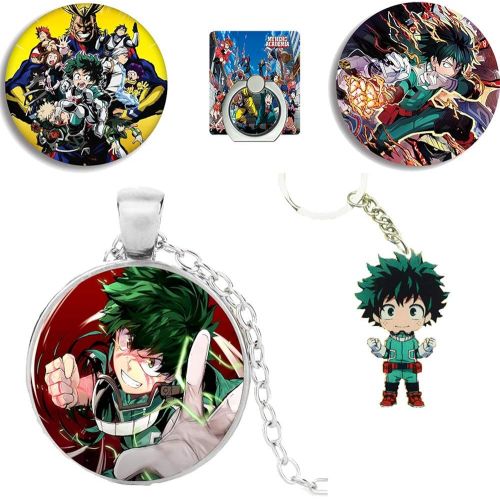  Unknown My Hero Academia Gift Set My Hero Academia Jewelry Bracelet Necklace Set for Anime Fans, 1 My Hero Academia Bracelet 1 Alloy Necklace 1 Keychain 2 Buttons 1 Phone Ring 2 Tattoo Sti