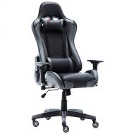 JL Comfurni Gamer Gaming Chair Racing Style Ergonomic Swivel Computer Office Chairs Adjustable Height Reclining High-Back with Lumbar Cushion Headrest Leather Chair - Grey