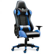 JL Comfurni Gamer Gaming Chair Racing Style Ergonomic Swivel Computer Office Chairs Adjustable Height Reclining High-Back with Lumbar Cushion Headrest Leather Chair - Blue