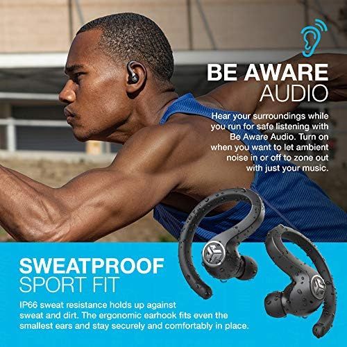  JLab JBuds Air Sport True Wireless Bluetooth Earbuds + Charging Case Black IP66 Sweat Resistance - Class 1 Bluetooth 5.0 Connection 3 EQ Sound Settings JLab Signature, Balanced, Ba