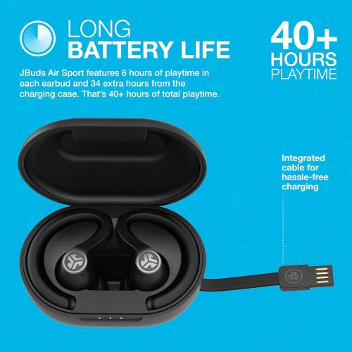  JLab JBuds Air Sport True Wireless Bluetooth Earbuds + Charging Case Black IP66 Sweat Resistance - Class 1 Bluetooth 5.0 Connection 3 EQ Sound Settings JLab Signature, Balanced, Ba