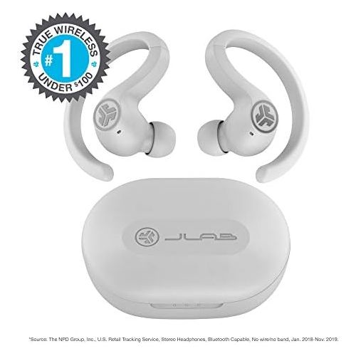  JLab JBuds Air Sport True Wireless Bluetooth Earbuds + Charging Case - White - IP66 Sweat Resistance - Class 1 Bluetooth 5.0 Connection - 3 EQ Sound Settings JLab Signature, Balanc